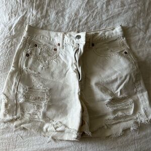 American Eagle Outfitters Cream Distressed Jean Shorts